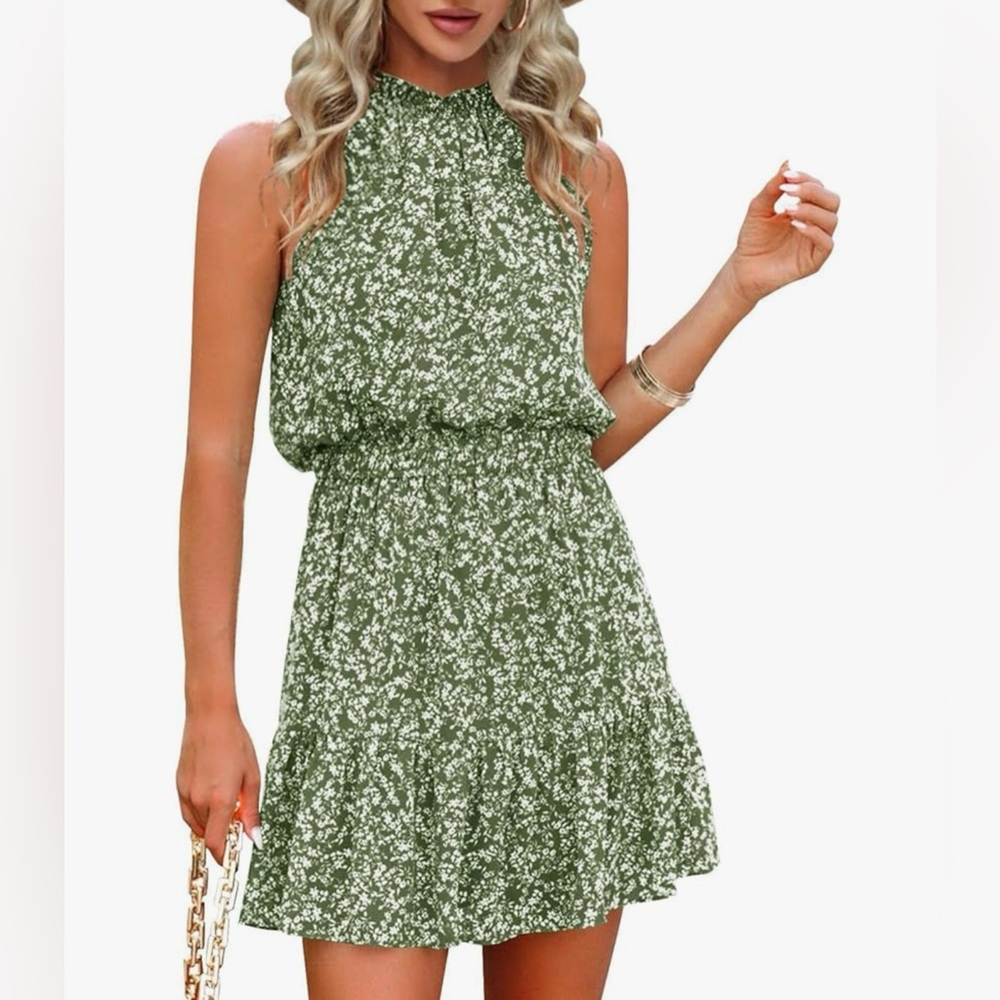 NWOT Floral Green Sleeveless Dress